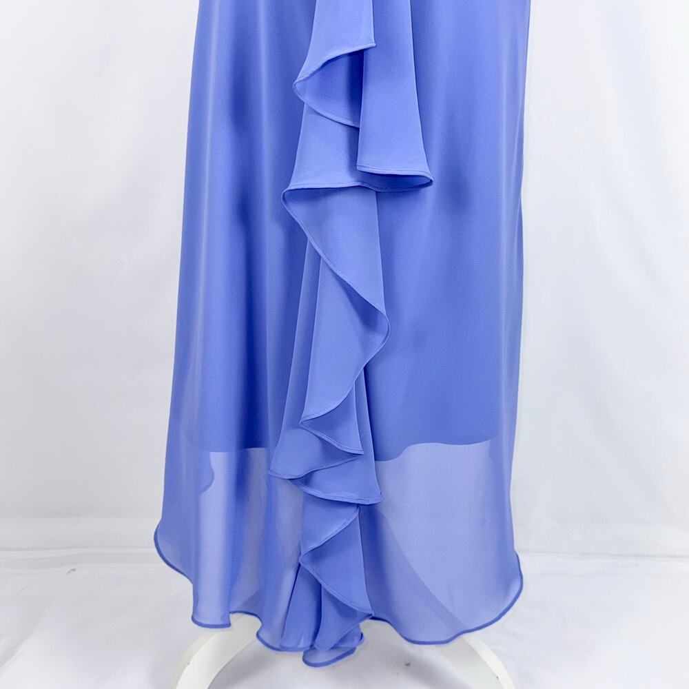 S.L. Fashions Vintage 90s Whimsy Drape Ruffle Slip Dress Women's 8 Blue - Picture 10 of 16